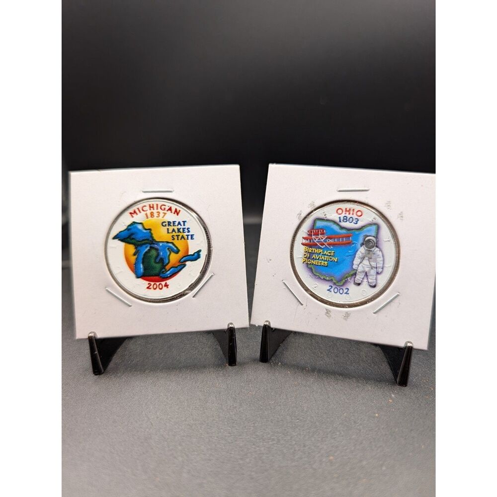 "The Game" - Ohio & Michigan - Colorized Kennedy Halves (2 Coin Lot)